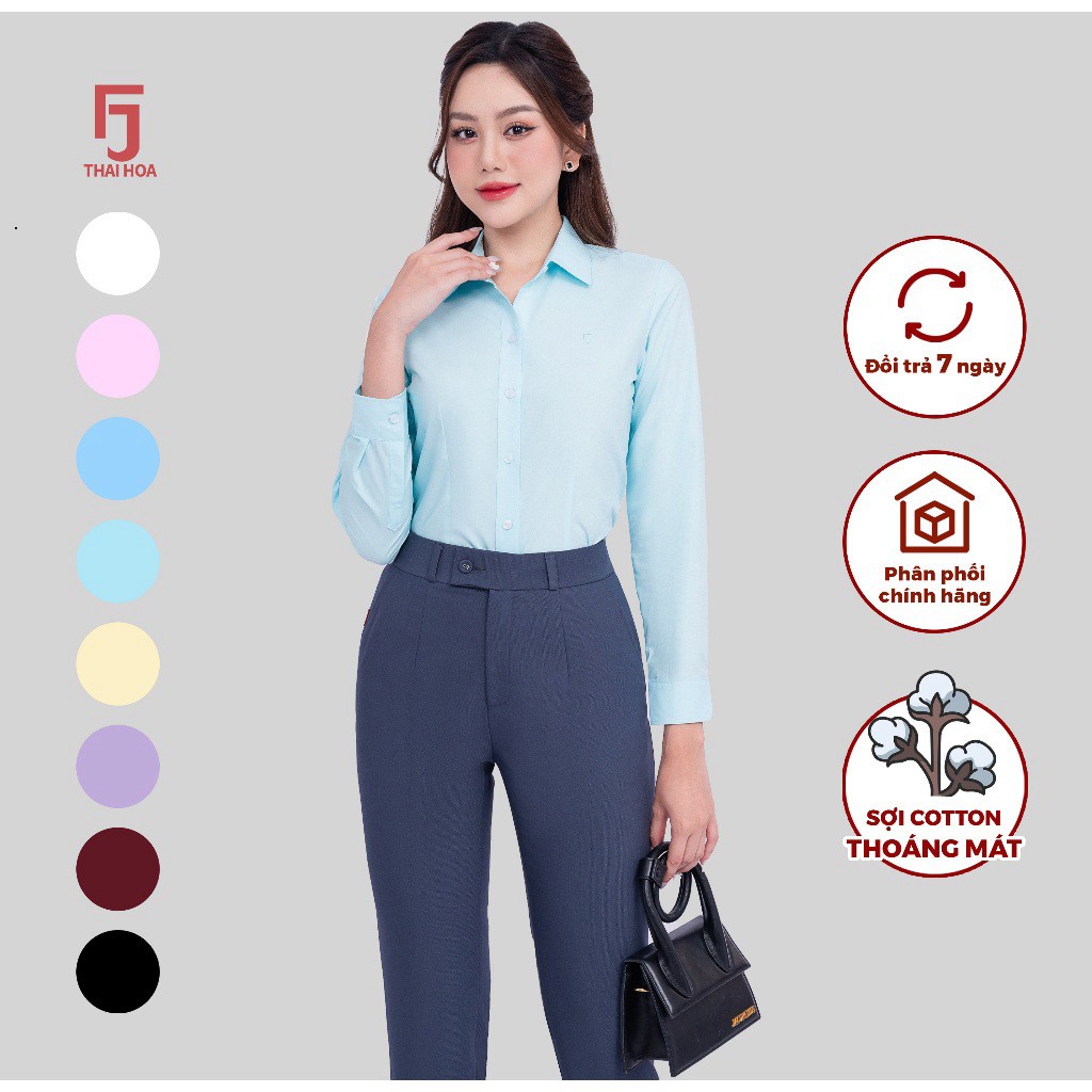 [ CHUẨN CTY ] Áo sơ mi nữ Thái Hòa R01 form ôm vải cotton trơn