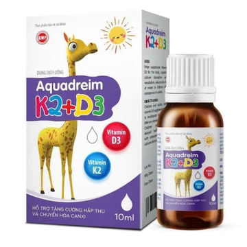 Dung dịch uống Aquadreim K2 + D3 Vitamin D3 & K2 Mk7 giúp hấp thụ canxi hiệu quả giúp xương và răng chắc khỏe hộp10ml