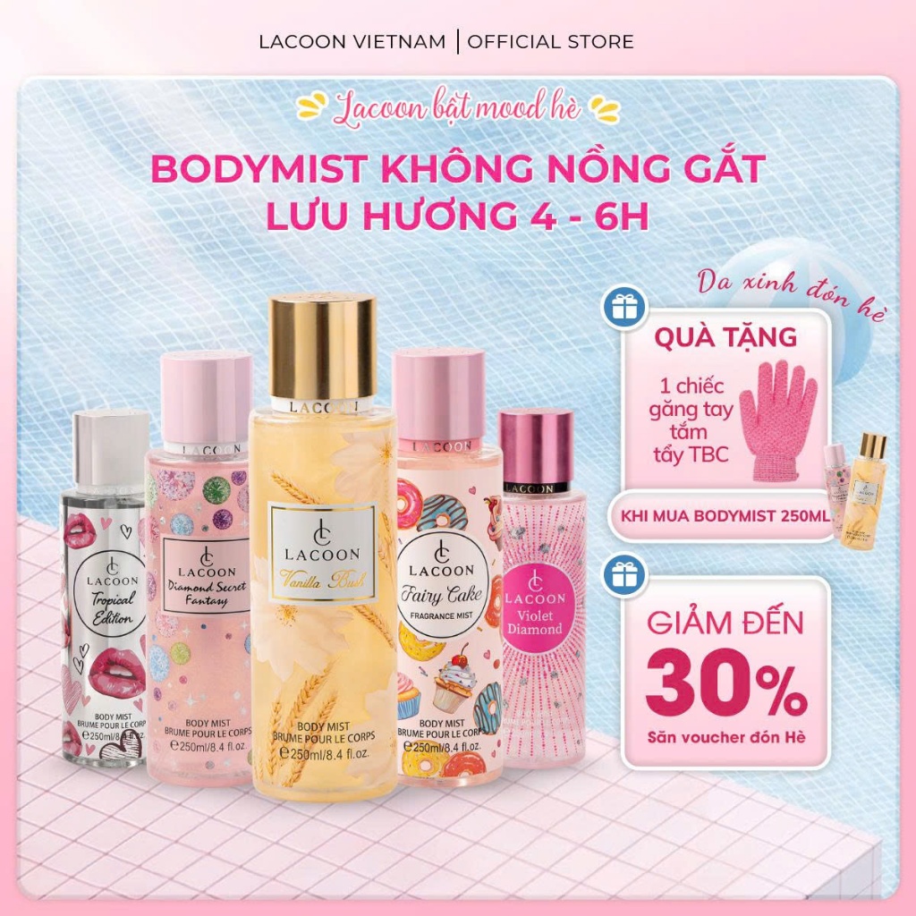 Xịt Thơm LACOON Body Mist 250ML – Hương Nước Hoa Nam Nữ, Lưu Hương Lâu, Không Nồng Gắt