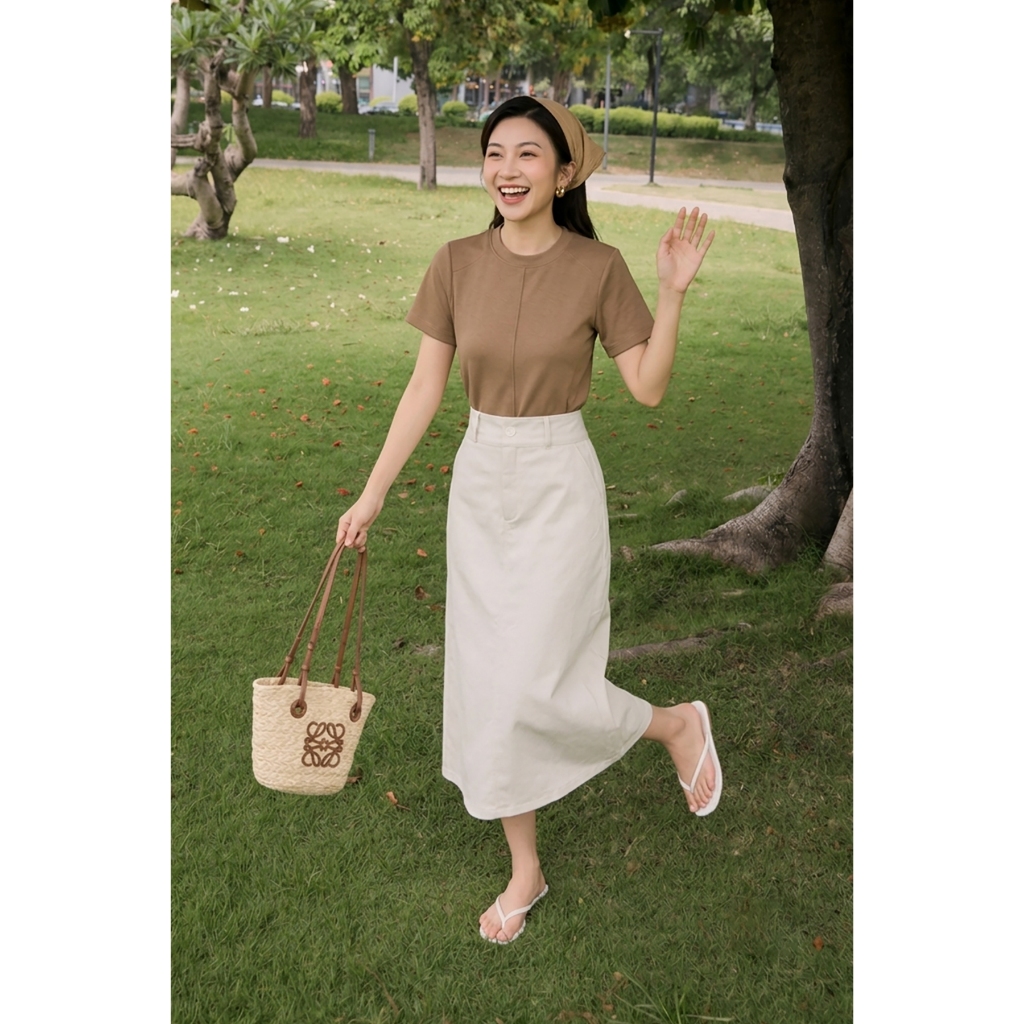Chân váy A nữ Gmorning - GUMAC dáng midi phối đỉa công sở trẻ trung thanh lịch  YVG05072