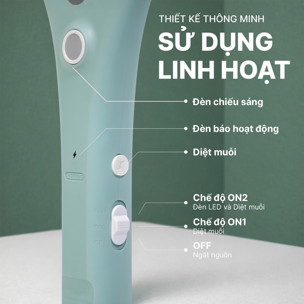 Vợt muỗi EA-ZG0001B, vợt bắt muỗi loại dùng pin sạc điện, chân sạc gấp gọn, có đèn led tiện lợi,ML68