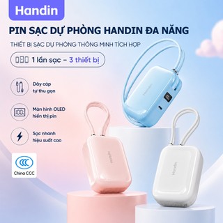 Handin Pin Sạc Dự Phòng Mini 20000mAh 35W/22.5W Tích Hợp Cáp Type-C + Đầu L Màn Hình LED Chứng Nhận CCC Bảo Hành 24 Thán