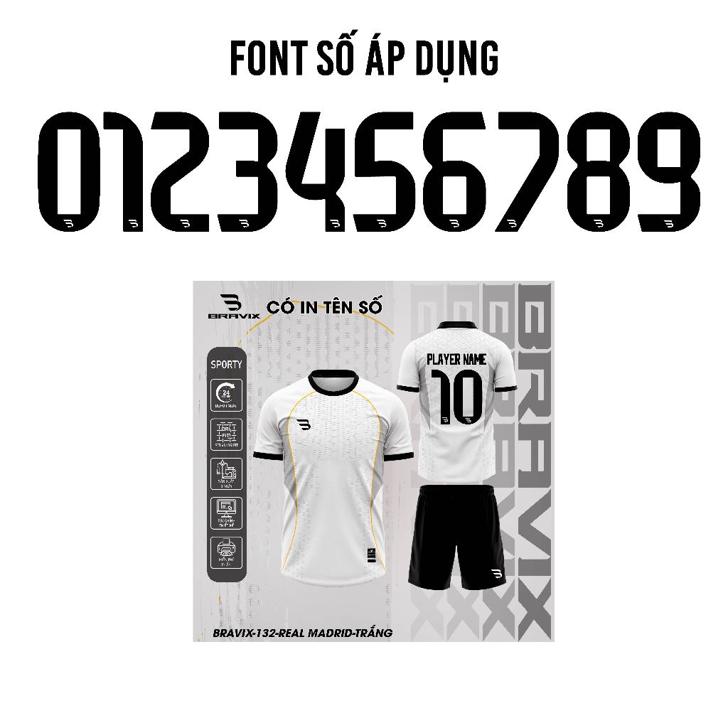 Bravix Bộ Quần Áo Bóng Thiết Kế - BST REAL MADRID Concept  - Chất Liệu VẢI MÈ CARO DRIFIT Cao Cấp Thấm Hút Mồ Hôi Tốt Si