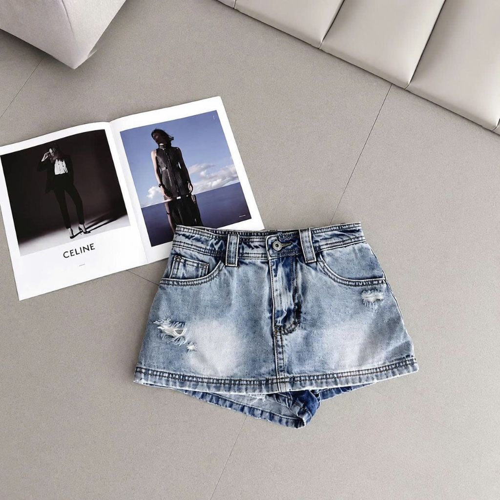Chân Váy Jean Ngắn Có Quần CHEZI HOUSE #8661-8667, Chân Váy Bò Rách Nhẹ Dáng Ngắn 33cm Tôn Dáng Sexy