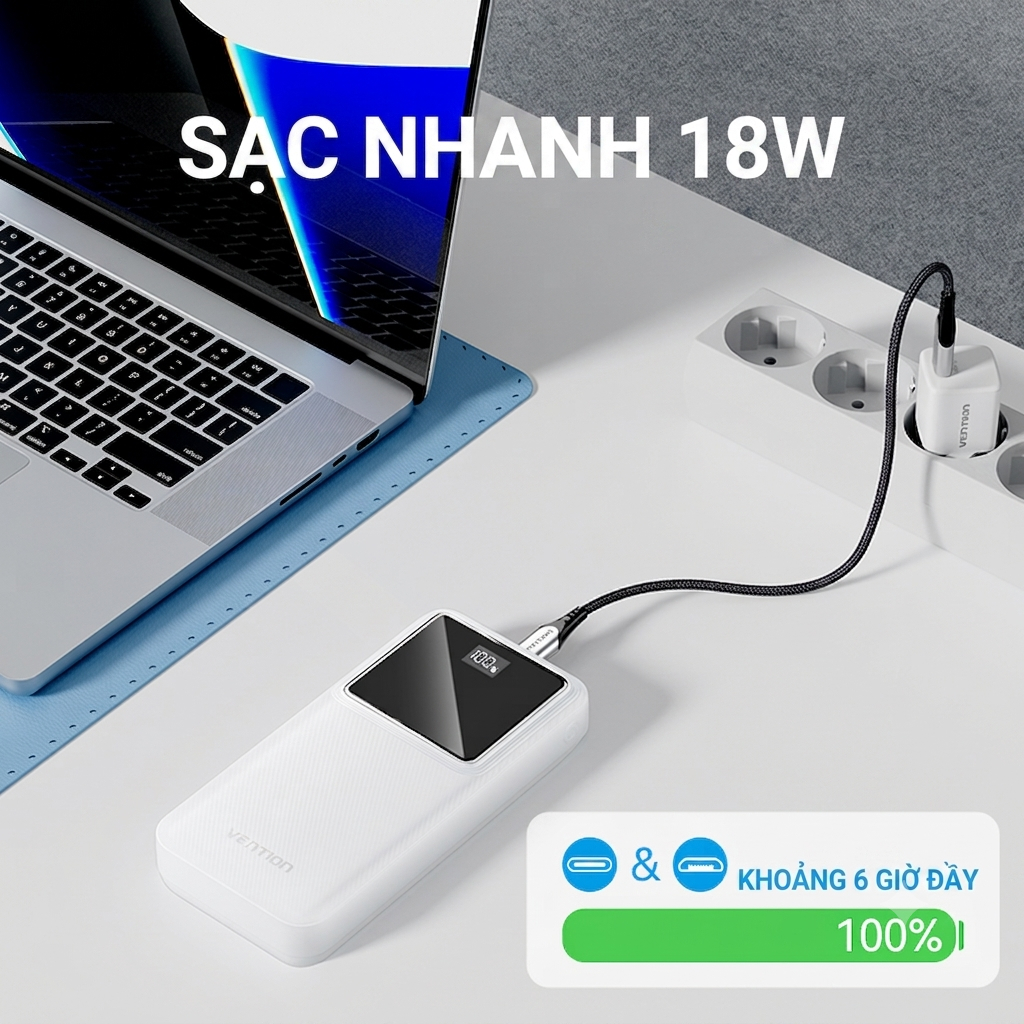 Pin Sạc Dự Phòng 20000mAh 22.5W Vention, Sạc Nhanh PD/QC,3 Cổng USB-A & USB-C, Dung Lượng Lớn, Được Mang Lên Máy Bay | BigBuy360 - bigbuy360.vn