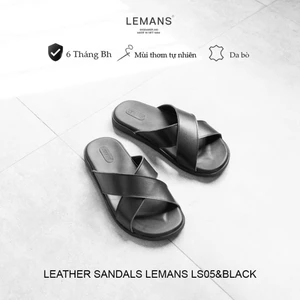 Dép quai chéo da bò LS05.2 LEMANS, đế cao su có mùi thơm, thiết kế chính hãng BH 06T