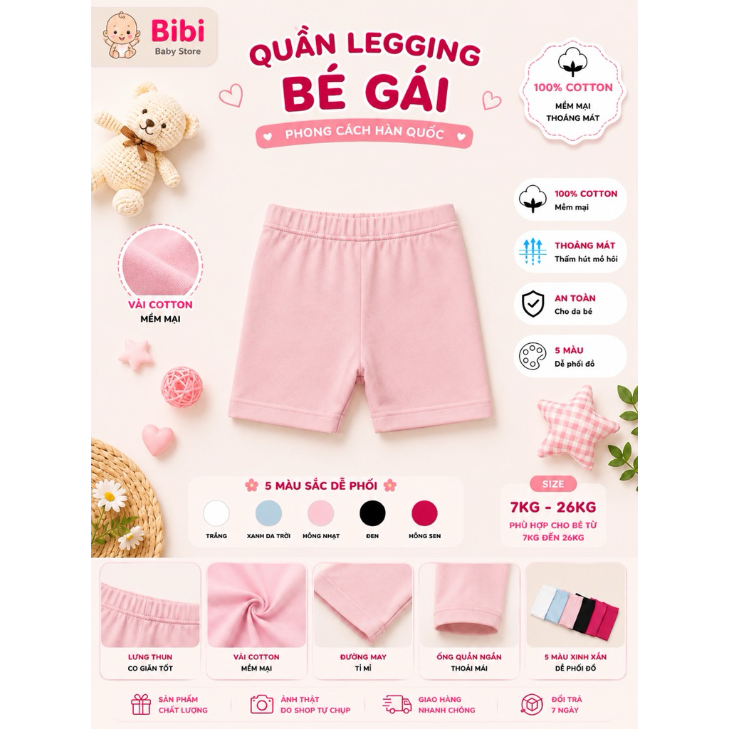Quần Legging Bé Gái Cotton Có Giãn 4 Chiều Mềm Mại Thoáng Mát Quần Đùi Mặc Nhà Đi Chơi Phong Cách Hàn Quốc 8 - 26 KG