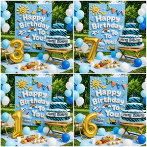 Set Trang Trí Sinh Nhật Bé Trai Layout Hàn Quốc Tự Chọn Và Số Tuổi Thiết Kế Sắc Nét PHONGSN004 | Tiến Bóng Bay