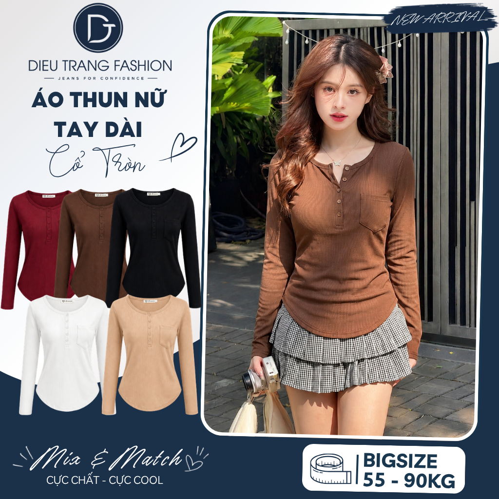 Áo Thun Nữ Dài Tay Cổ Tròn Bigsize Vạt Bầu Chất Thun Tăm Siêu Co Giãn DIEUTRANG_fashion AT24