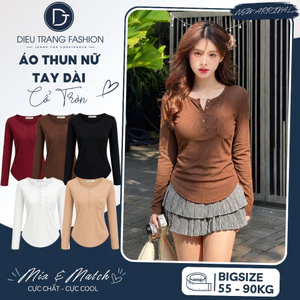Áo Thun Nữ Dài Tay Cổ Tròn Bigsize Vạt Bầu Chất Thun Tăm Siêu Co Giãn DIEUTRANG_fashion AT24