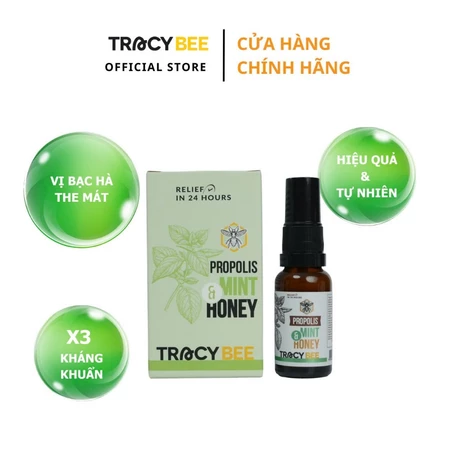 Keo ong xanh Tracybee Propolis Mint & Honey 20ml – giảm đau rát họng, ho, viêm họng (vị bạc hà)