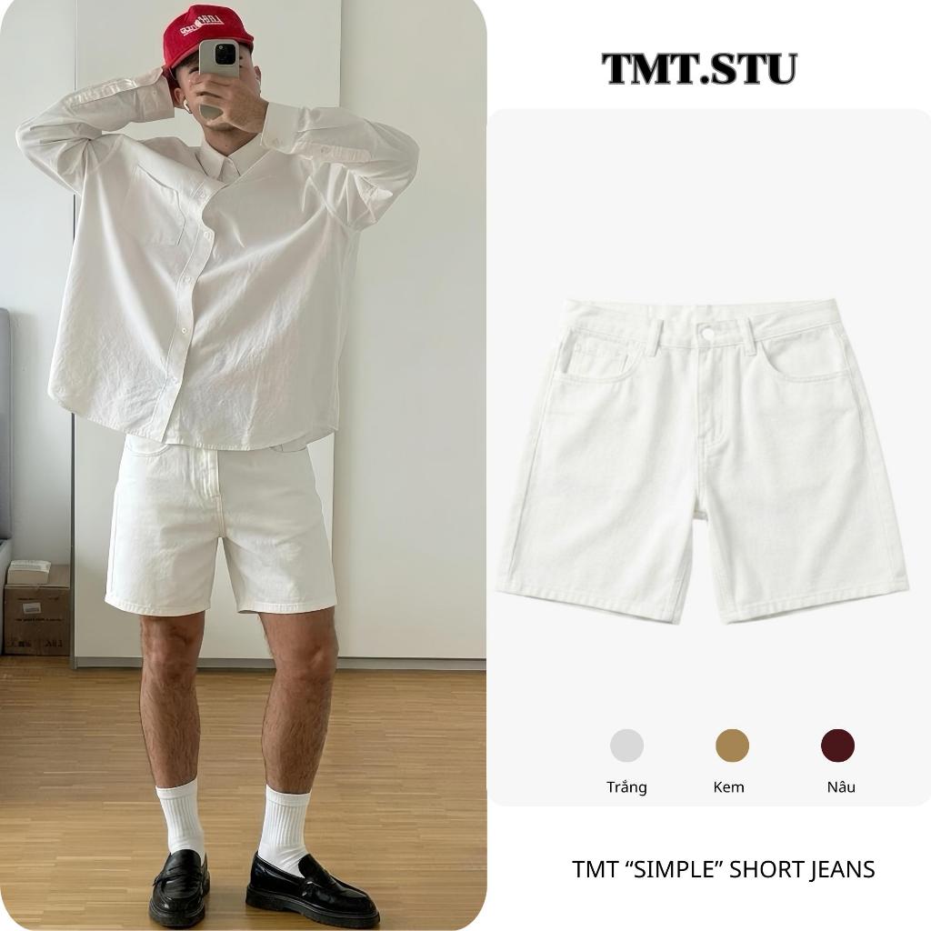 Quần Short Jeans Nam Trơn Form Rộng Trên Gối Denim 360GSM Unisex Màu Trắng Kem Nâu TMT.STU | TMTD19