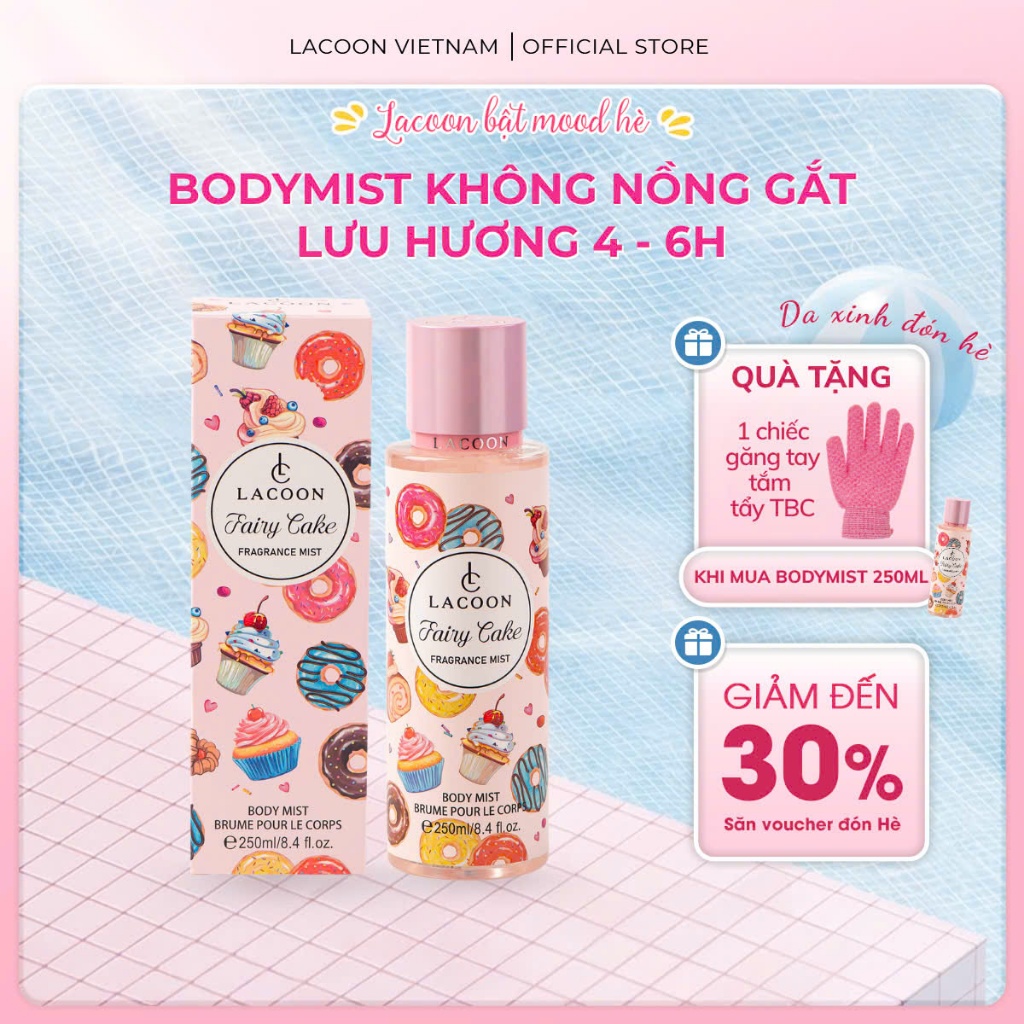 Body Mist LACOON Fairy Cake - Xịt Thơm Toàn Thân Năng Động, Lưu Hương Lâu