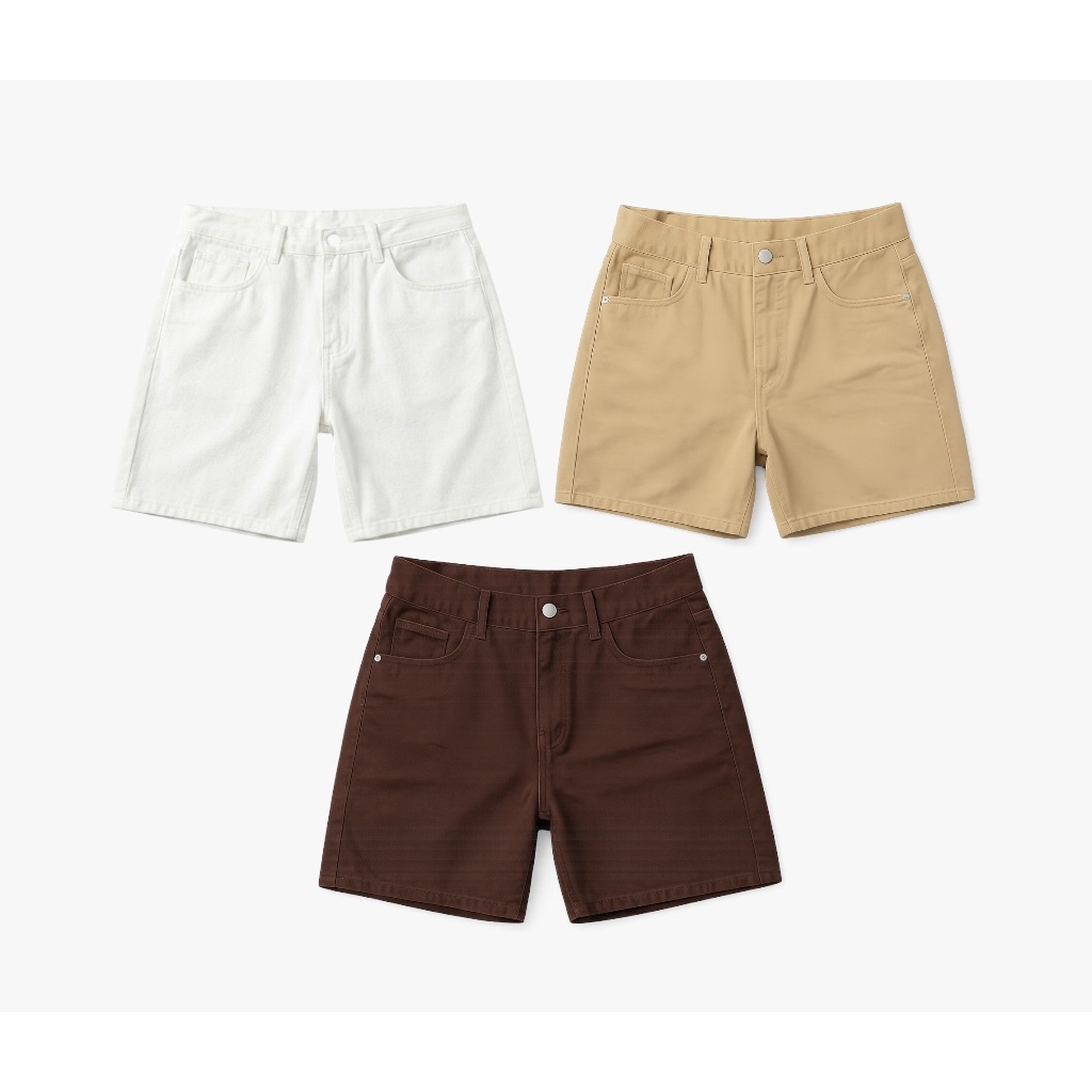 Quần Short Jeans Nam Trơn Form Rộng Trên Gối Denim 360GSM Unisex Màu Trắng Kem Nâu TMT.STU | TMTD19