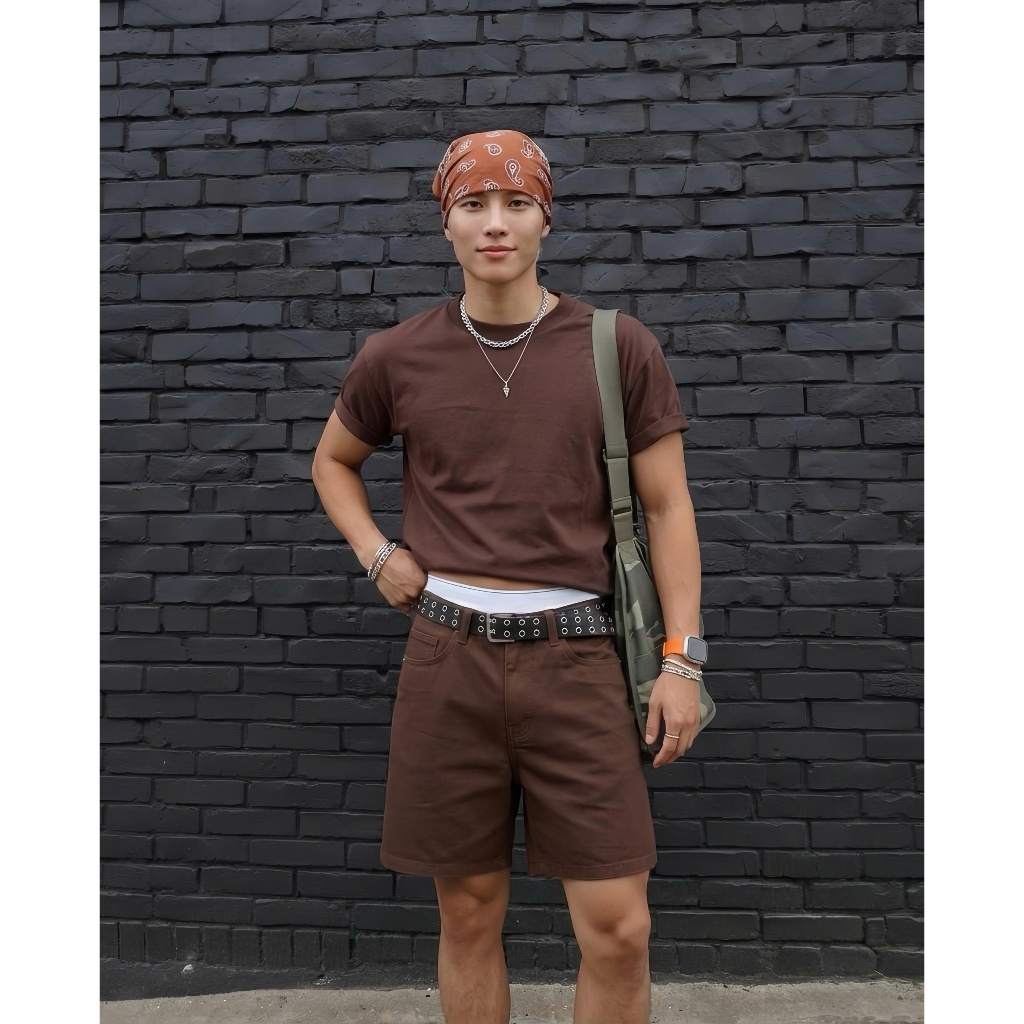 Quần Short Jeans Nam Trơn Form Rộng Trên Gối Denim 360GSM Unisex Màu Trắng Kem Nâu TMT.STU | TMTD19