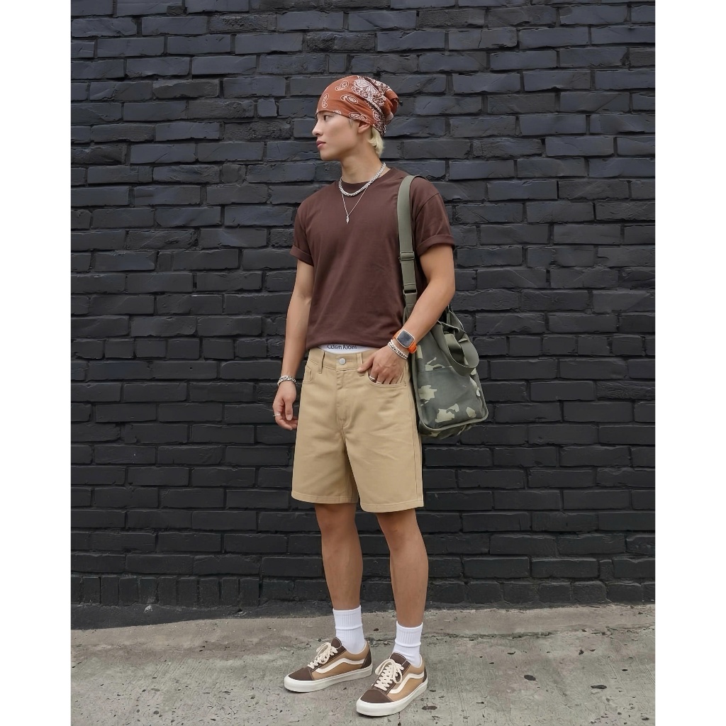 Quần Short Jeans Nam Trơn Form Rộng Trên Gối Denim 360GSM Unisex Màu Trắng Kem Nâu TMT.STU | TMTD19