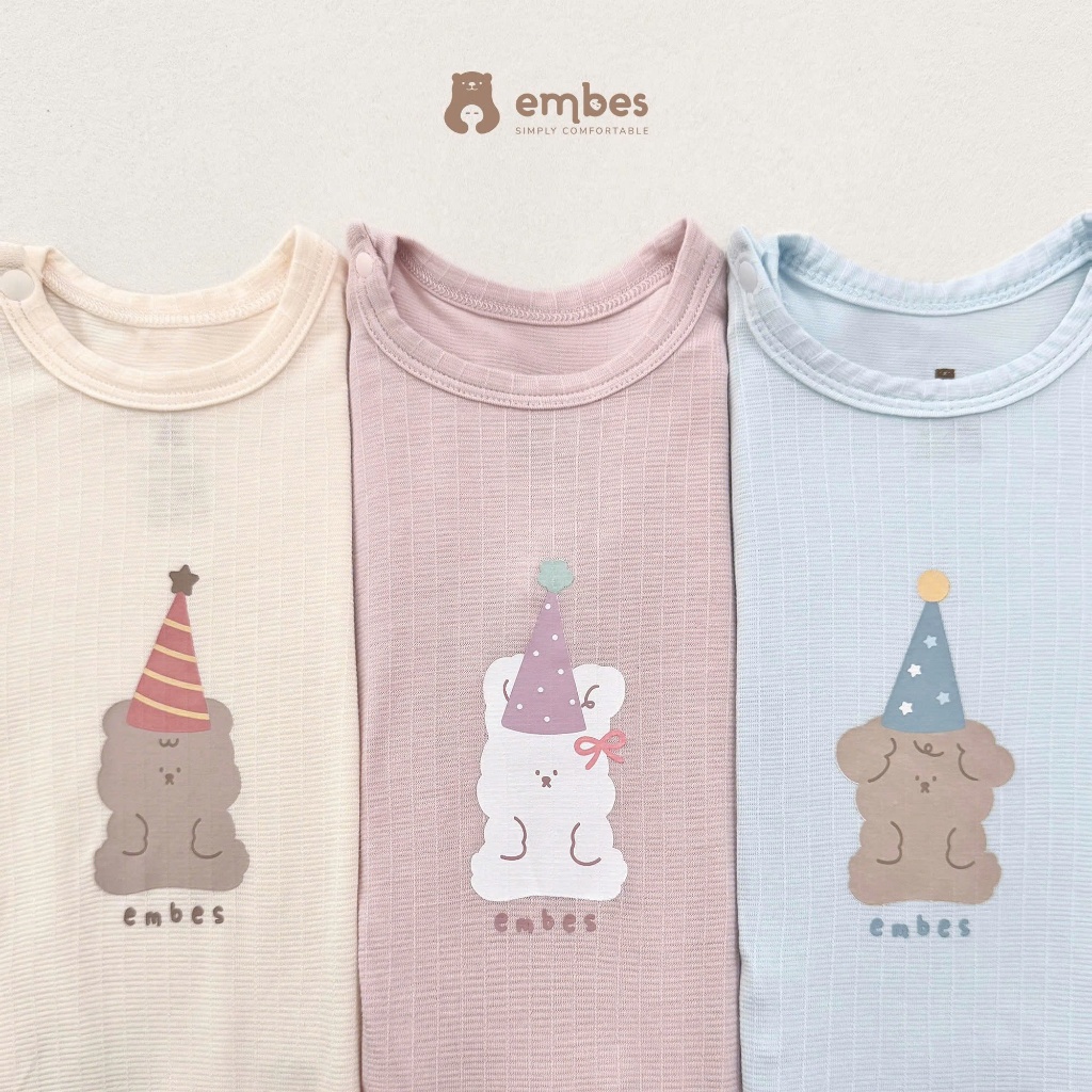 Body Sơ Sinh Embes, Body Dài Tay Cài Chéo In Họa Tiết Chất Bamboo Mềm Mại Cho Bé Sơ Sinh Từ 0-9Tháng