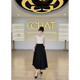 Áo Sơ Mi Nữ 𝐂𝐂𝐇𝐀𝐓 Dáng Suông Cổ Cánh Bướm Aurelia Chất Liệu Tằm Cotton Cao Cấp 16FNV9108ST