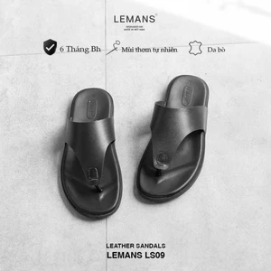 Dép xỏ ngón nam LEMANS da bò LS09.3, đế cao su có mùi thơm, thiết kế chính hãng BH 06T