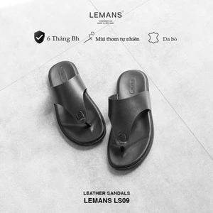 Dép nam xỏ ngón da bò LEMANS LS09.2, đế cao su có mùi thơm, thiết kế chính hãng BH 06T
