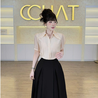 Áo Sơ Mi Nữ 𝐂𝐂𝐇𝐀𝐓 Dáng Suông Cổ Cánh Bướm Aurelia Chất Liệu Tằm Cotton Cao Cấp 16FNV9108ST