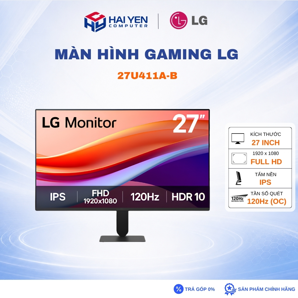 Màn Hình LG 27U411A-B 27 Inch IPS Full HD 120Hz 5ms HDR10 Viền Mỏng Bảo Vệ Mắt HDMI VGA Chính Hãng BH 24 Tháng