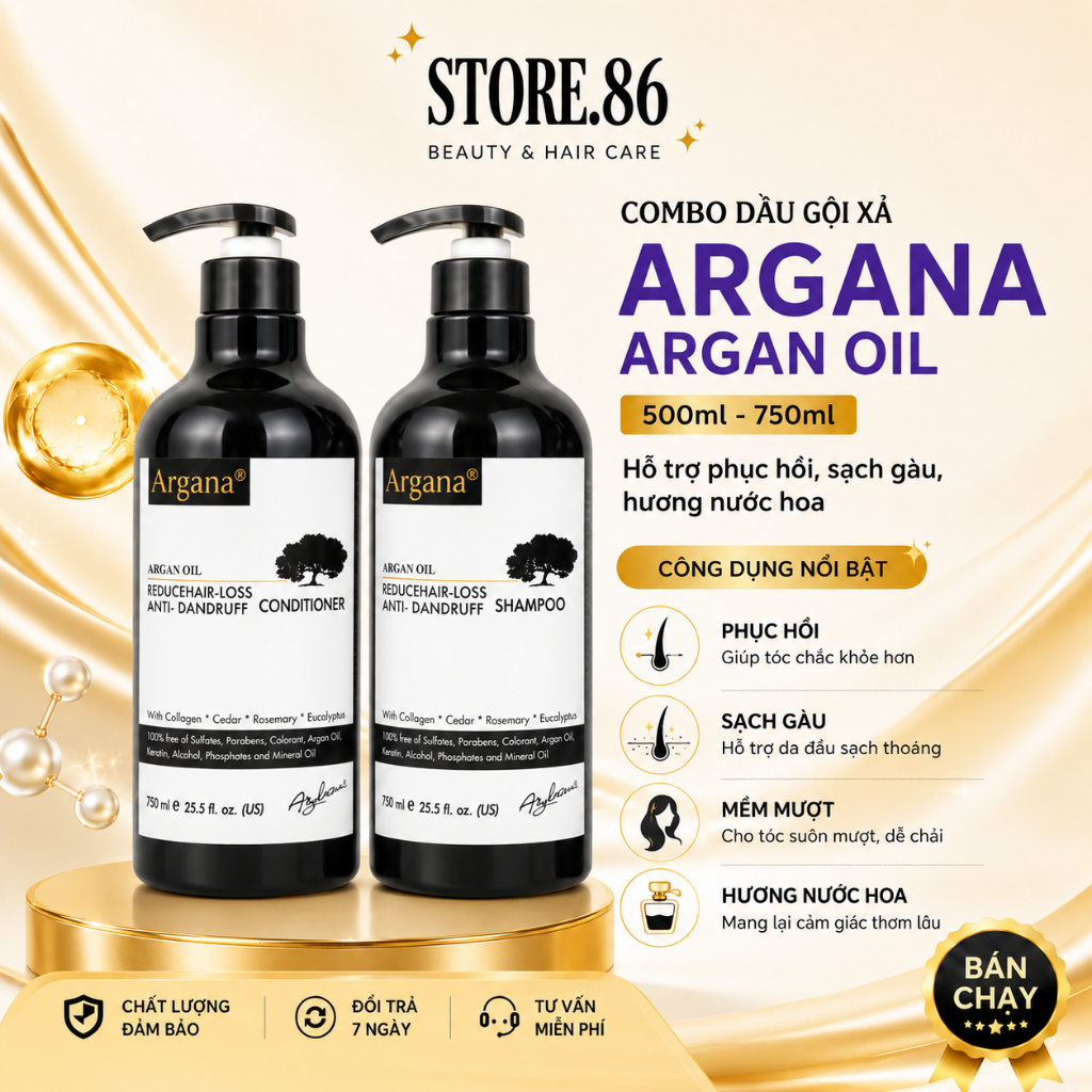 Combo Dầu Gội Xả Argana  size: 500ml - 750ml Hỗ Trợ Phục Hồi, Sạch Gàu Ngứa