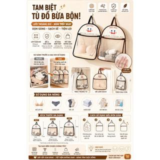 Túi Lưới Treo Tường Đựng Đồ Đa Năng Có Khóa Kéo | Túi Treo Cửa Phòng Ngủ Decor Dễ Thương Gọn Gàng