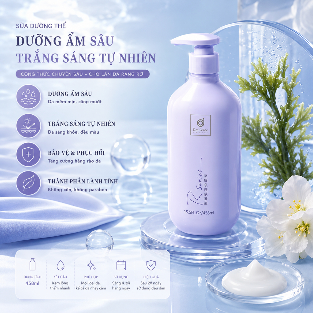 Rsarias sữa dưỡng thể, dưỡng thể thơm lâu, dưỡng ẩm sâu, dưỡng da mịn màng, phù hợp mọi loại da
