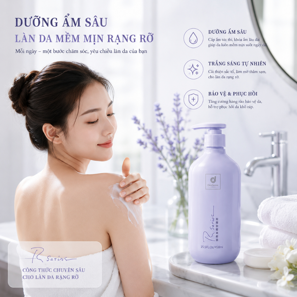 Rsarias sữa dưỡng thể, dưỡng thể thơm lâu, dưỡng ẩm sâu, dưỡng da mịn màng, phù hợp mọi loại da