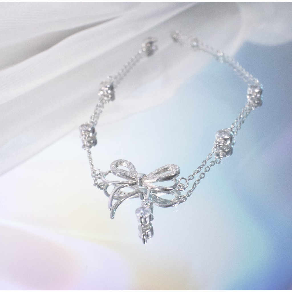 Vòng tay nơ Mạ Bạc Glow Harmony đính đá lấp lánh dành cho nữ