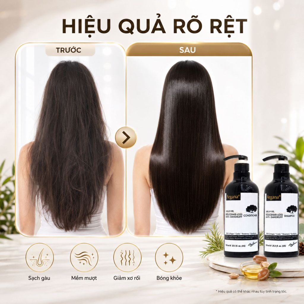 Combo Dầu Gội Xả Argana  size: 500ml - 750ml Hỗ Trợ Phục Hồi, Sạch Gàu Ngứa