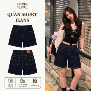 Quần Short Bò Nữ Cạp Cao Tôn Dáng, Quần Ngố Jean Lưng Cao Màu Xanh Đậm Che Khuyết Điểm Cực Xinh #8498 CHEZI HOUSE