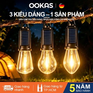 OOKAS Đèn móc treo bóng dây tóc vonfram, sạc năng lượng mặt trời, pin lâu, chống nước