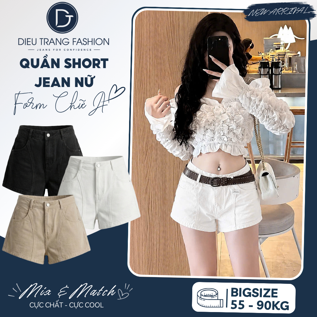 Quần Short Jean Nữ Form Chữ A Bigsize Lưng Cao Tôn Dáng Che Khuyết Điểm Diệu Trang Fashion QC1315