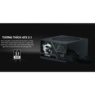 Nguồn Máy Tính MSI MAG A750BN PCIE5 III 750W 80 Plus Bronze | ATX 3.1 | PCIe 5.1 | 12V-2x6 450W | BH Chính Hãng