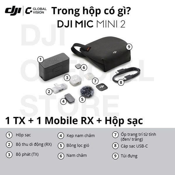 [NSHOP] DJI Mic Mini 2 Bộ 1TX+1RX Mobile+Hộp Sạc Thu Âm Không Dây Nhỏ Gọn, Khử Ồn 2 Cấp Độ Trẻ Trung