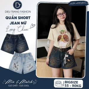 Quần Short Jeans Nữ Bigsize Form Chữ A Thêu Họa Tiết Ngựa Cạp Chun Che Khuyết Điểm Diệu Trang QC1316