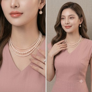 [ DAISYN ] N755 dây chuyền ngọc trai nhân tạo dây 3 sợi hạt 3li- 4li-6li ngọc trai nhân tạo xinh