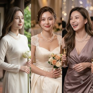[ DAISYN ] N755 dây chuyền ngọc trai nhân tạo dây 3 sợi hạt 3li- 4li-6li ngọc trai nhân tạo xinh