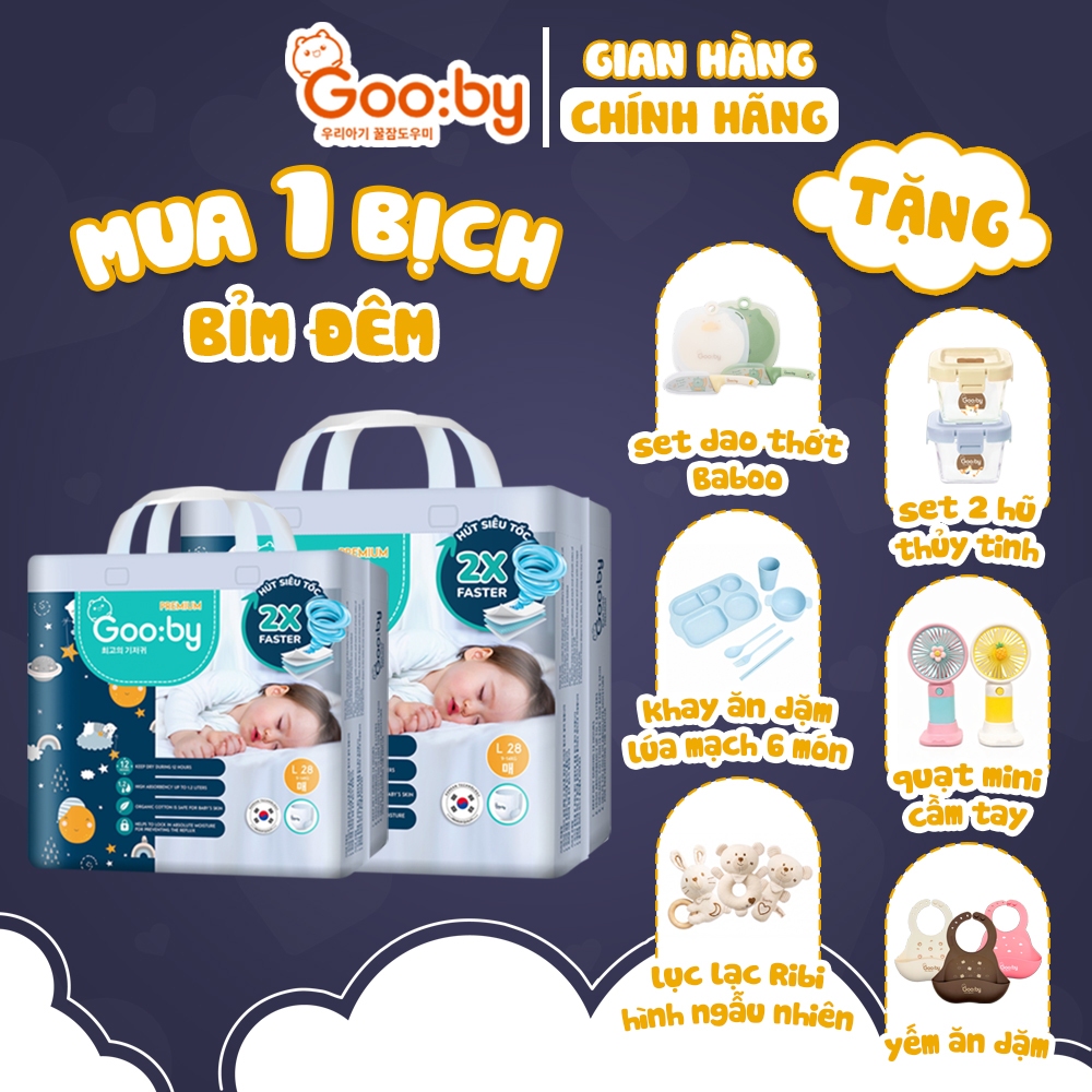 (Combo quà) Tã/bỉm Gooby Premium - Bỉm đêm siêu mỏng mềm mại, chống tràn đủ size cho bé 4-30KG