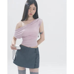 Basically Áo thun lệch vai hồng tím Mauve Top BSY-TP01