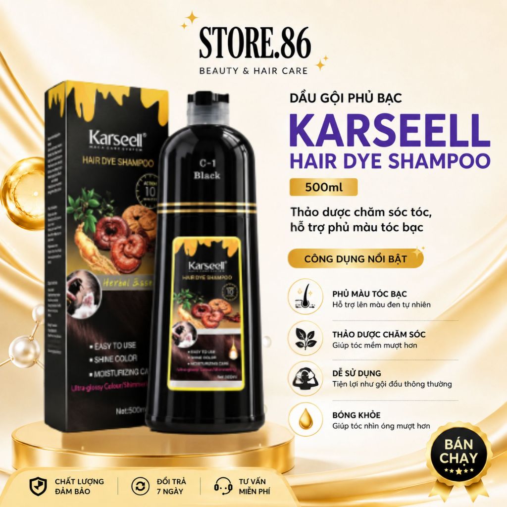 Dầu Gội Phủ Bạc KARSEELL 500ml | Thảo Dược Chăm Sóc Tóc, Hỗ Trợ Phủ Màu Tóc Bạc