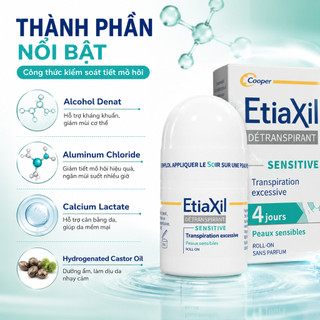 Lăn Khử Mùi Etiaxil Cho Da Nhạy Cảm Giảm Tiết Mồ Hôi Khô Thoáng Dài Lâu 15ml
