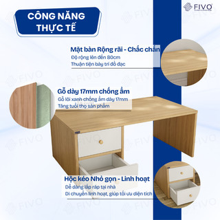 [NEW] Bàn Trang Điểm Gỗ Ngồi Bệt Có Ngăn Kéo FV01 FIVO, Linh Hoạt Làm Bàn Học Bàn Trà, Không Lộ Vít Bề Mặt