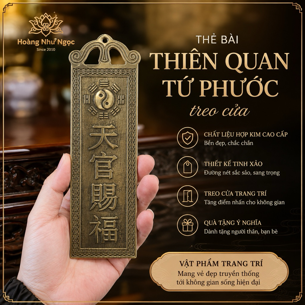 Thẻ bài THIÊN QUAN TỨ PHƯỚC treo cửa trang trí phong thuỷ