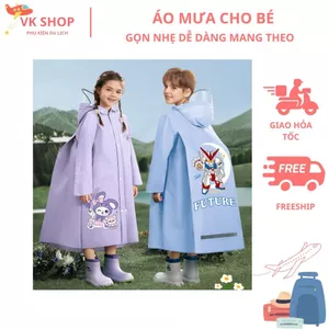 Áo Mưa EVA Có Dây Kéo Cho Bé Siêu Nhẹ Chống Thấm Nước Gấp Gọn Dễ Mang Theo - Chất EVA Mềm Dẻo Chống Nước Siêu Nhẹ