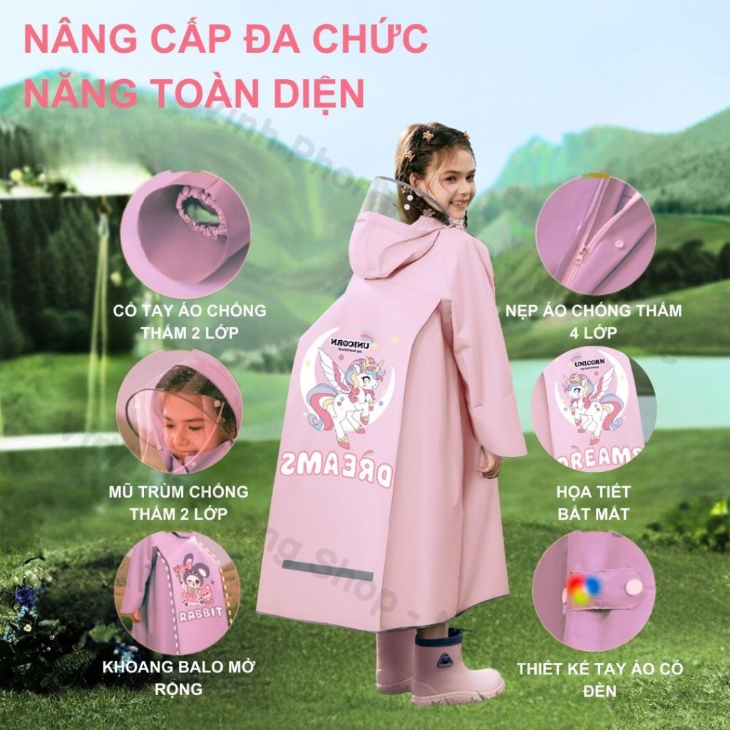 Áo Mưa EVA Có Dây Kéo Cho Bé Siêu Nhẹ Chống Thấm Nước Gấp Gọn Dễ Mang Theo - Chất EVA Mềm Dẻo Chống Nước Siêu Nhẹ