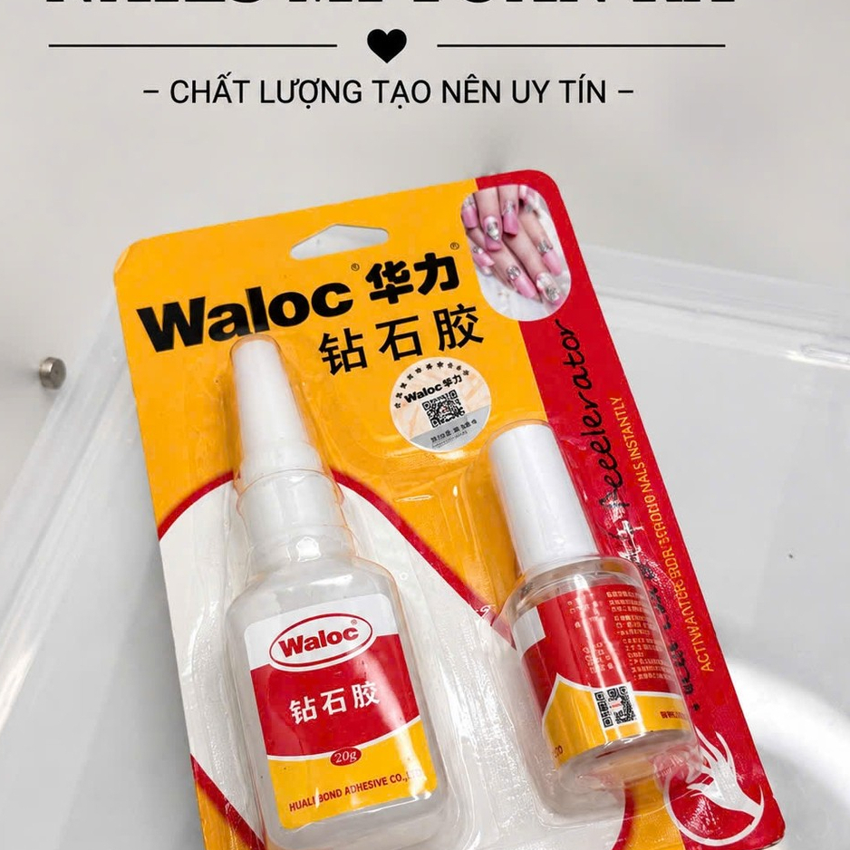 Keo Waloc 2 Bước – Keo Gắn Móng ,Phụ Kiện Nail Kèm Chai Hỗ Trợ Khô Keo
