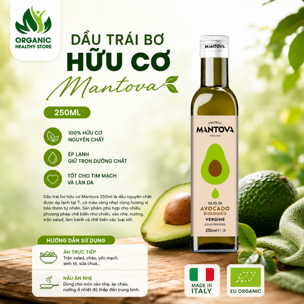 Dầu quả bơ nguyên chất ép lạnh Mantova Avocado oil 250ml